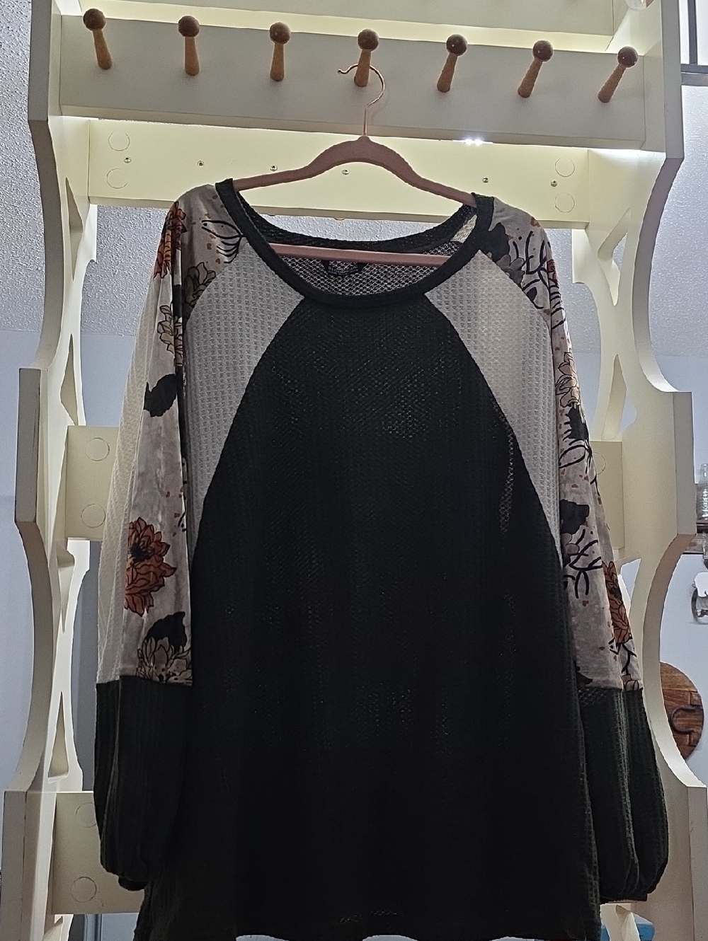 BloomChic Black and Floral Raglan Crewneck Sweater